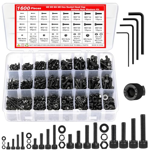 Pmueuff Innensechskant Schrauben Set, 1600 STK M2 M3 M4 M5 Schrauben Set, Güte 12.9 Metrisch Schraubenset Legierter Stahl mit Muttern und Unterlegscheiben, Gewindeschrauben Sortiment Set Pmueuff Innensechskant Schrauben Set, 1600 STK M2 M3 M4 M5 Schrauben Set, Güte 12.9 Metrisch Schraubenset Legierter Stahl mit Muttern und Unterlegscheiben, Gewindeschrauben Sortiment Set von Pmueuff