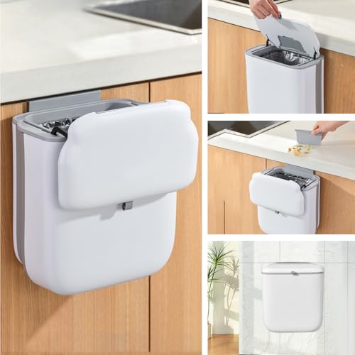 Pmueuff Mülleimer Wohnmobil 10L, Kompakter Campingmülleimer mit Deckel, Eimer hängend für Küche/Schrank，Faltbarer Mülleimerwohnwagen aus PP+TPE von Pmueuff