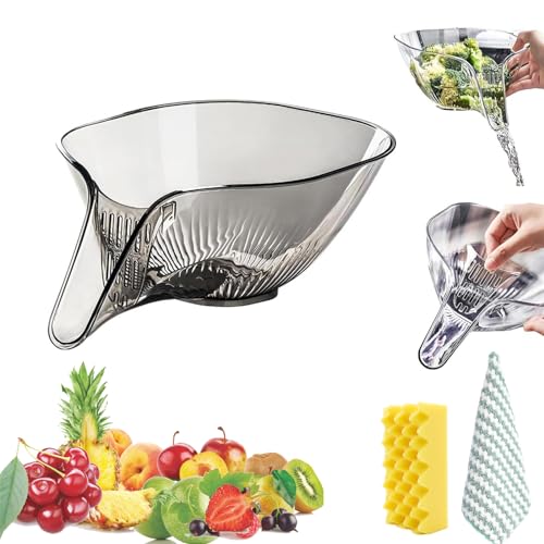 Multi-Functional Drain Basket, Drainage Basket Funnel, Kitchen Sink Drain Basket, Multifunctional Vegetable and Fruit Washing Drain Basket, Kitchen Plastic Drainer Food Basket (Grey-1Pcs) von Pnedeodm