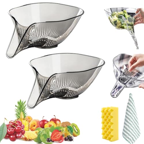 Multi-Functional Drain Basket, Drainage Basket Funnel, Kitchen Sink Drain Basket, Multifunctional Vegetable and Fruit Washing Drain Basket, Kitchen Plastic Drainer Food Basket (Grey-2Pcs) von Pnedeodm