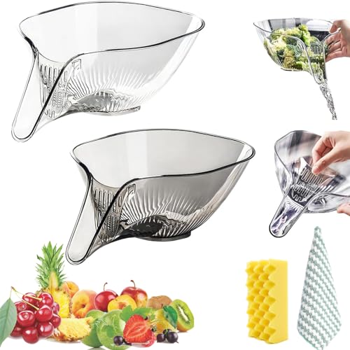 Multi-Functional Drain Basket, Drainage Basket Funnel, Kitchen Sink Drain Basket, Multifunctional Vegetable and Fruit Washing Drain Basket, Kitchen Plastic Drainer Food Basket (Transparent+Grey) von Pnedeodm