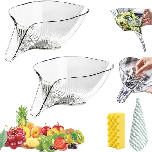 Multi-Functional Drain Basket, Drainage Basket Funnel, Kitchen Sink Drain Basket, Multifunctional Vegetable and Fruit Washing Drain Basket, Kitchen Plastic Drainer Food Basket (Transparent-2Pcs) von Pnedeodm