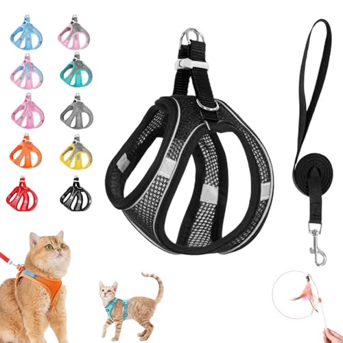 Stimulicat Cat Harness&Leash, Cat Harness Escape Proof, Easy Control Breathable Reflective Strips＆Soft Adjustable Vest, Leash for Walking and Outdoor Travel (Black, XXS) von Pnedeodm