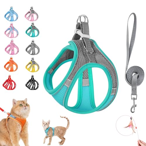Stimulicat Cat Harness&Leash, Cat Harness Escape Proof, Easy Control Breathable Reflective Strips＆Soft Adjustable Vest, Leash for Walking and Outdoor Travel (Lake Blue, L) von Pnedeodm