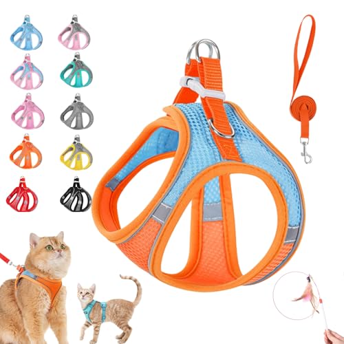 Stimulicat Cat Harness&Leash, Cat Harness Escape Proof, Easy Control Breathable Reflective Strips＆Soft Adjustable Vest, Leash for Walking and Outdoor Travel (orange and Blue, XXS) von Pnedeodm
