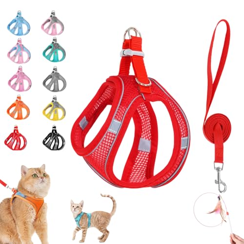 Stimulicat Cat Harness&Leash, Cat Harness Escape Proof, Easy Control Breathable Reflective Strips＆Soft Adjustable Vest, Leash for Walking and Outdoor Travel (red, S) von Pnedeodm