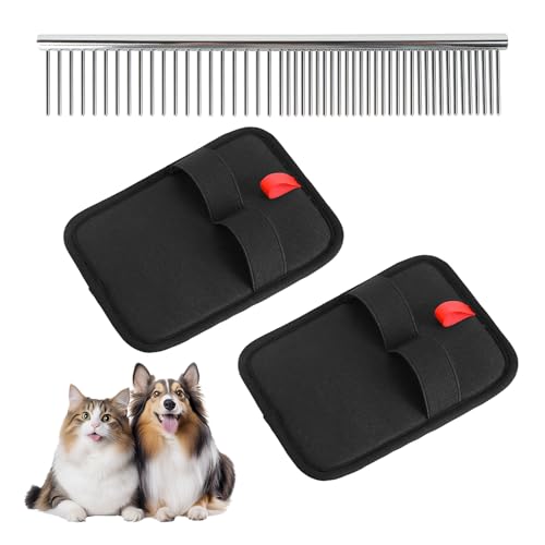 PnxdeobXL 2 Stück Pet Grooming Handschuhe, Tierhaarentferner Handschuh, aus Samtigem Stoff & Atmungsaktivem Netzgewebe, mit Rostfreiem Stahl-Pet-Kam, geeignet für Katzen, Hunde & mehr von PnxdeobXL