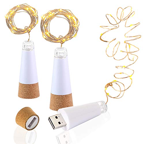 LED Cork Flasche Lichterkett, USB Powered Akku, 1.9 m 20 LEDs, Kupfer Draht String Sternenhimmel LED Lichter für Startseite Küche, Hochzeit, Halloween, Weihnachten, Partei Decor (warmes weiß, 3 Stück） von DIWUJI