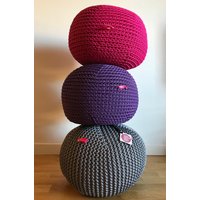 Rosa Fuchsia Runder Häkel-Sitzpouf Handgefertigt in Italien, Patio-Pouf von PoPouf