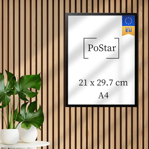 PoStar Bilderrahmen A4 Rechteckiger - Groß Holzrahmen Tiefem Schwarz - Plexi Glasscheibe Super Clear 1 mm - Transparenter und langlebig - Picture frame - Posters, Fotos, Diplom Rahmen von PoStar