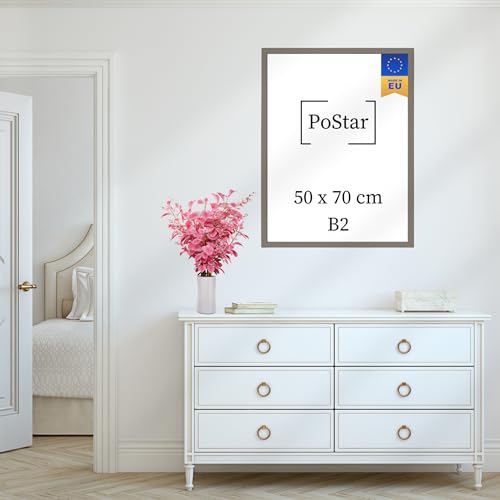 PoStar Bilderrahmen B2 Rechteckiger - Groß Holzrahmen Beige-Grau - Plexi Glasscheibe Super Clear 1 mm - Transparenter und langlebig - Picture frame - Posters, Fotos, Diplom Rahmen von PoStar