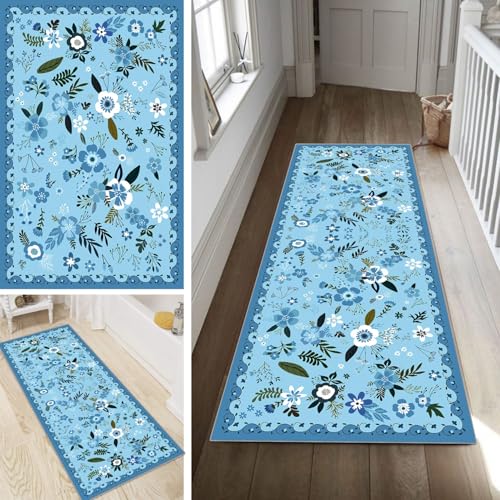Bunt Läufer Teppich Flur Blume Lang rutschfest Waschbar Moderne Kücheläufer Teppich Läufer 120x600cm Dauerhaft Läuferteppich Flurläufer Korridor Meterware von Poaegle