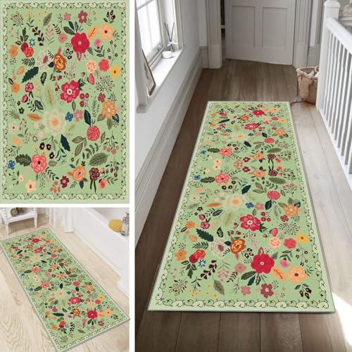 Bunt Läufer Teppich Flur Blume Lang rutschfest Waschbar Moderne Kücheläufer Teppich Läufer 120x600cm Dauerhaft Läuferteppich Flurläufer Korridor Meterware von Poaegle