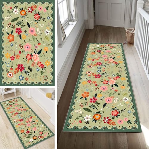Bunt Läufer Teppich Flur Blume Lang rutschfest Waschbar Moderne Kücheläufer Teppich Läufer 60x400cm Dauerhaft Läuferteppich Flurläufer Korridor Meterware von Poaegle