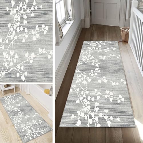 Poaegle Abstrakt Grau Teppich Läufer Flur Lang rutschfest Kücheläufer Waschbar Teppich Läufer Gestreift 120x200cm Dauerhaft Läuferteppich Flurläufer Korridor Meterware von Poaegle