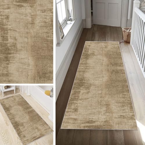 Poaegle Abstrakt Läufer Teppich Flur Braun Lang rutschfest Waschbar Vintage Kücheläufer Teppich Läufer 80x250cm Dauerhaft Läuferteppich Flurläufer Korridor Meterware von Poaegle