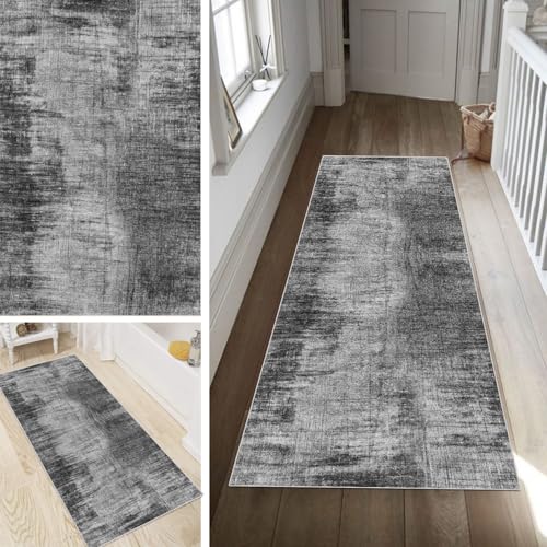 Poaegle Abstrakt Läufer Teppich Flur Grau Lang rutschfest Waschbar Vintage Kücheläufer Teppich Läufer 60x80cm Dauerhaft Läuferteppich Flurläufer Korridor Meterware von Poaegle