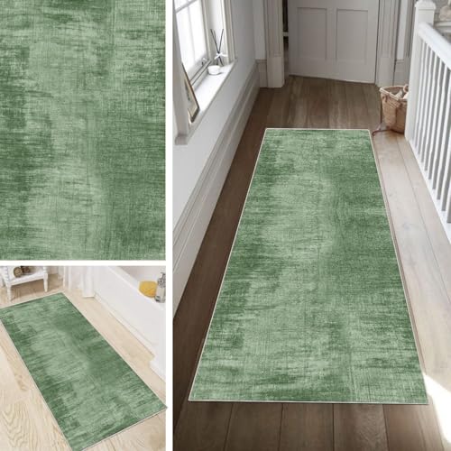 Poaegle Abstrakt Läufer Teppich Flur Grün Lang rutschfest Waschbar Vintage Kücheläufer Teppich Läufer 50x350cm Dauerhaft Läuferteppich Flurläufer Korridor Meterware von Poaegle