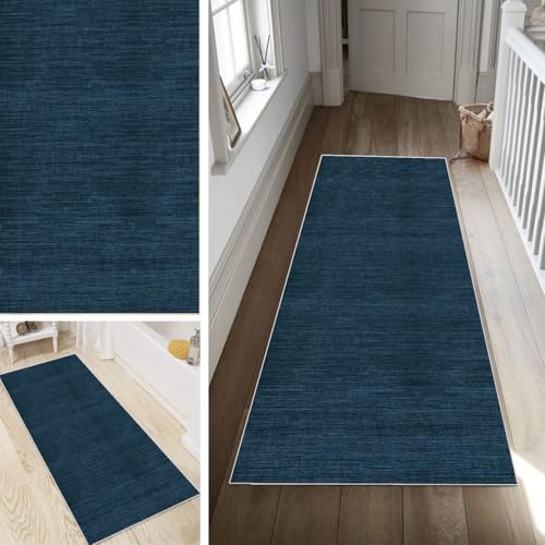Poaegle Blau Teppich Läufer Flur Abstrakt Lang rutschfest Waschbar Vintage Kücheläufer Teppich Läufer 80x150cm Dauerhaft Läuferteppich Flurläufer Korridor Meterware von Poaegle