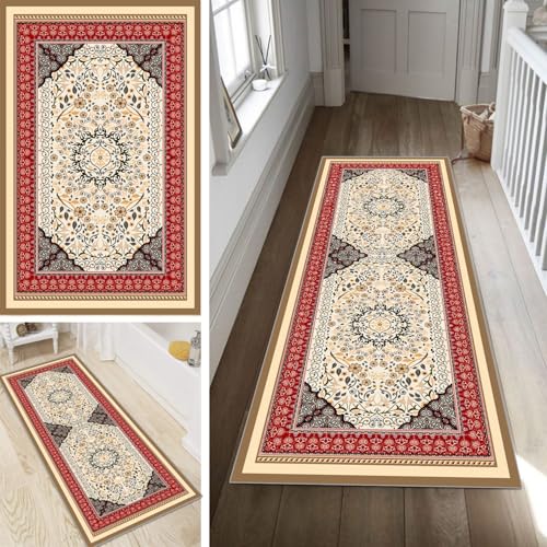 Poaegle Boho Läufer Teppich Flur Lang rutschfest Waschbar Modern Kücheläufer Bunt Teppich Läufer 40x100cm Dauerhaft Läuferteppich Flurläufer Korridor Meterware von Poaegle
