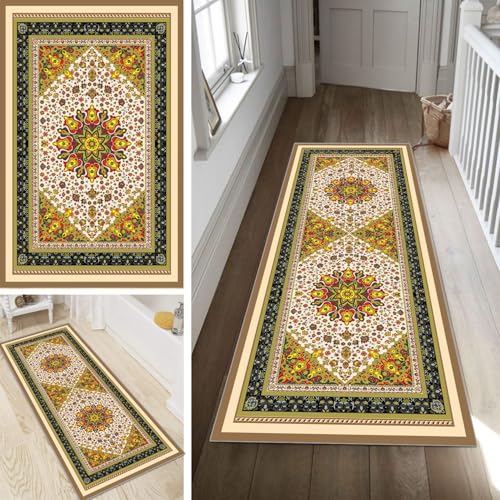 Poaegle Boho Läufer Teppich Flur Lang rutschfest Waschbar Modern Kücheläufer Bunt Teppich Läufer 50x80cm Dauerhaft Läuferteppich Flurläufer Korridor Meterware von Poaegle