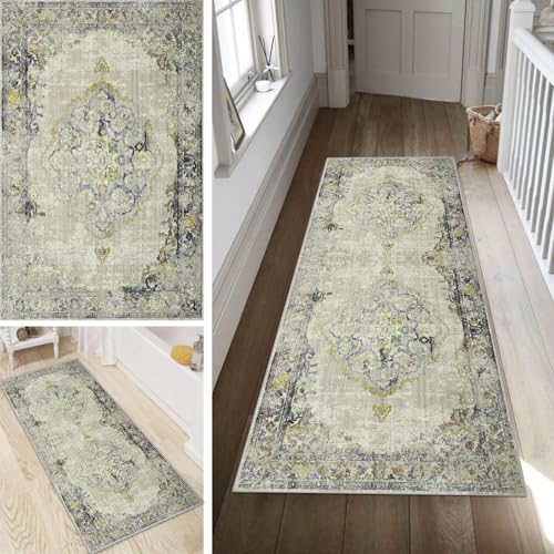 Poaegle Boho Läufer Teppich Flur Lang rutschfest Waschbar Vintage Kücheläufer Bunt Teppich Läufer 110x300cm Dauerhaft Läuferteppich Flurläufer Korridor Meterware von Poaegle