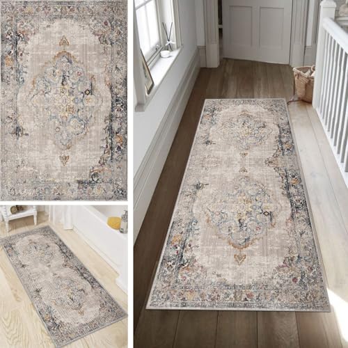 Poaegle Boho Läufer Teppich Flur Lang rutschfest Waschbar Vintage Kücheläufer Bunt Teppich Läufer 120x450cm Dauerhaft Läuferteppich Flurläufer Korridor Meterware von Poaegle