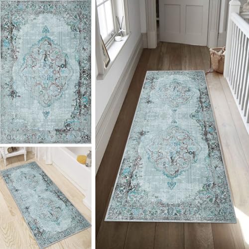 Poaegle Boho Läufer Teppich Flur Lang rutschfest Waschbar Vintage Kücheläufer Bunt Teppich Läufer 70x280cm Dauerhaft Läuferteppich Flurläufer Korridor Meterware von Poaegle