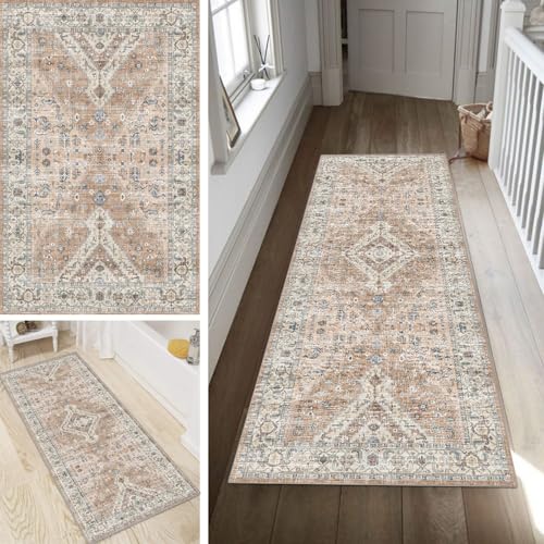 Poaegle Boho Läufer Teppich Flur Lang rutschfest Waschbar Vintage Kücheläufer Teppich Läufer Gestreift 40x500cm Dauerhaft Läuferteppich Flurläufer Korridor Meterware von Poaegle
