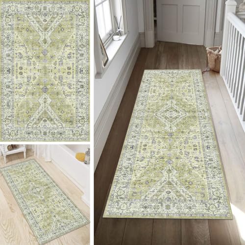 Poaegle Boho Läufer Teppich Flur Lang rutschfest Waschbar Vintage Kücheläufer Teppich Läufer Gestreift 60x200cm Dauerhaft Läuferteppich Flurläufer Korridor Meterware von Poaegle