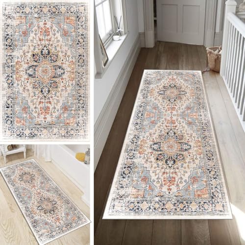 Poaegle Boho Style Teppich Läufer Flur Lang rutschfest Kücheläufer Waschbar Schlafzimmer Vintage Teppich Läufer 100x120cm Dauerhaft Läuferteppich Flurläufer Korridor Meterware von Poaegle
