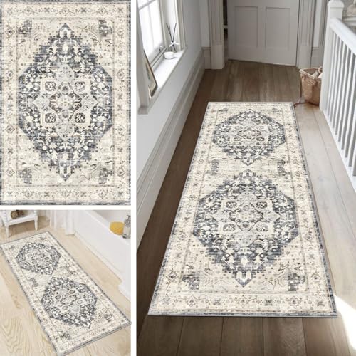 Poaegle Boho Teppich Läufer Flur Bunter Lang rutschfest Kücheläufer Waschbar Teppich Läufer Gestreift 100x200cm Dauerhaft Läuferteppich Flurläufer Korridor Meterware von Poaegle