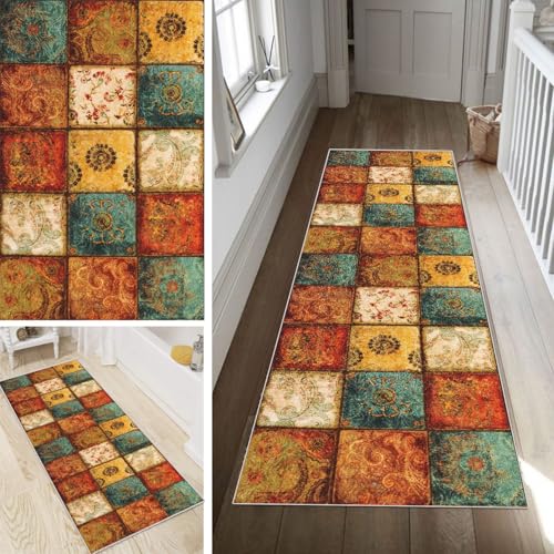 Poaegle Boho Teppich Läufer Flur Lang rutschfest Waschbar Vintage Kücheläufer Teppich Läufer 40x280cm Dauerhaft Läuferteppich Flurläufer Korridor Meterware von Poaegle