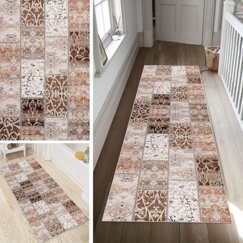 Poaegle Boho Teppich Läufer Flur Lang rutschfest Waschbar Vintage Kücheläufer Teppich Läufer 60x150cm Dauerhaft Läuferteppich Flurläufer Korridor Meterware von Poaegle