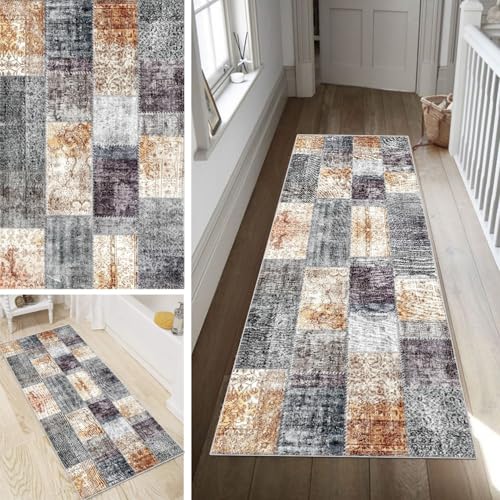 Poaegle Boho Teppich Läufer Flur Lang rutschfest Waschbar Vintage Kücheläufer Teppich Läufer 80x340cm Dauerhaft Läuferteppich Flurläufer Korridor Meterware von Poaegle