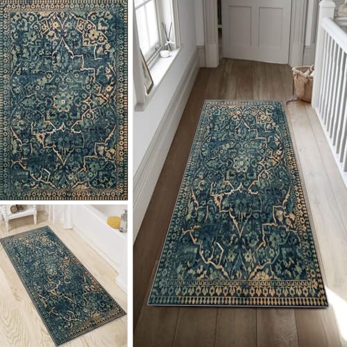 Poaegle Boho Teppich Läufer Flur Vintage Lang rutschfest Kücheläufer Waschbar Schlafzimmer Teppich Läufer 40x60cm Dauerhaft Läuferteppich Flurläufer Korridor Meterware von Poaegle