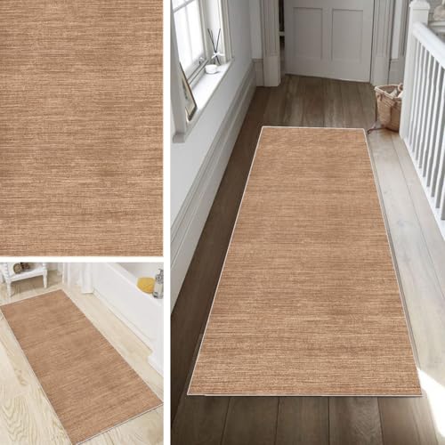 Poaegle Braun Teppich Läufer Flur Abstrakt Lang rutschfest Waschbar Vintage Kücheläufer Teppich Läufer 60x180cm Dauerhaft Läuferteppich Flurläufer Korridor Meterware von Poaegle