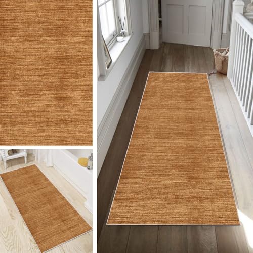Poaegle Braun Teppich Läufer Flur Abstrakt Lang rutschfest Waschbar Vintage Kücheläufer Teppich Läufer 80x340cm Dauerhaft Läuferteppich Flurläufer Korridor Meterware von Poaegle