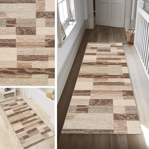 Poaegle Geometrisch Teppich Läufer Flur Braun Lang rutschfest Kücheläufer Waschbar Schlafzimmer Teppich Läufer 40x60cm Dauerhaft Läuferteppich Flurläufer Korridor Fußmatte Meterware von Poaegle