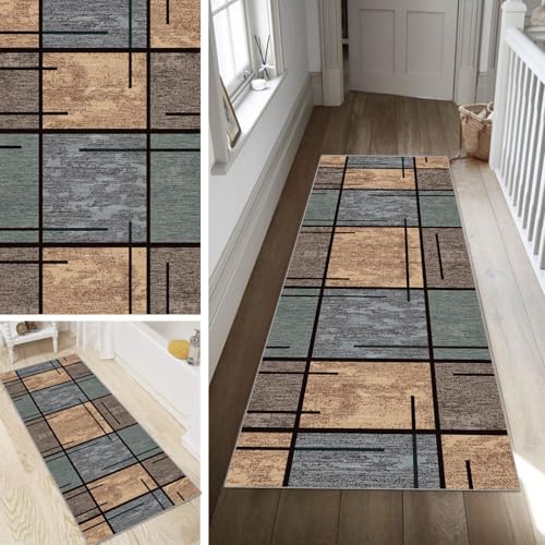 Poaegle Geometrisch Teppich Läufer Flur Bunt Lang rutschfest Kücheläufer Waschbar Schlafzimmer Teppich Läufer 100x600cm Dauerhaft Läuferteppich Flurläufer Korridor Fußmatte Meterware von Poaegle
