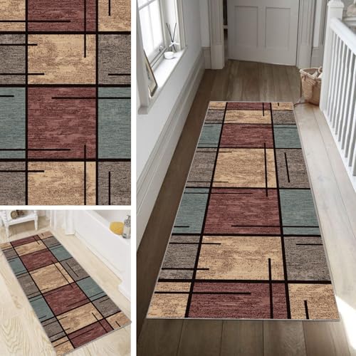 Poaegle Geometrisch Teppich Läufer Flur Bunt Lang rutschfest Kücheläufer Waschbar Schlafzimmer Teppich Läufer 40x60cm Dauerhaft Läuferteppich Flurläufer Korridor Fußmatte Meterware von Poaegle