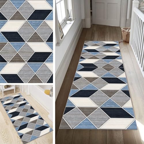 Poaegle Geometrisch Teppich Läufer Flur Bunt Lang rutschfest Kücheläufer Waschbar Schlafzimmer Teppich Läufer 80x350cm Dauerhaft Läuferteppich Flurläufer Korridor Fußmatte Meterware von Poaegle