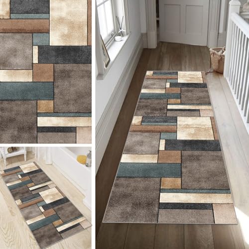 Poaegle Geometrisch Teppich Läufer Flur Bunt Lang rutschfest Kücheläufer Waschbar Schlafzimmer Teppich Läufer 80x500cm Dauerhaft Läuferteppich Flurläufer Korridor Fußmatte Meterware von Poaegle