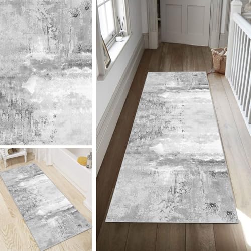 Poaegle Grau Teppich Läufer Flur Abstrakt Lang rutschfest Kücheläufer Waschbar Teppich Läufer Gestreift 40x80cm Dauerhaft Läuferteppich Flurläufer Korridor Meterware von Poaegle