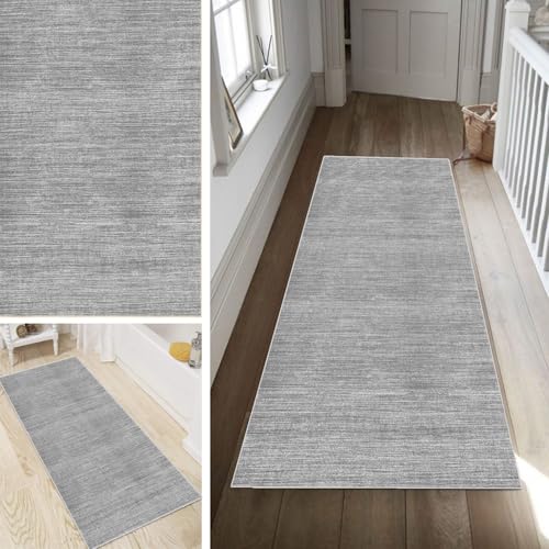 Poaegle Grau Teppich Läufer Flur Abstrakt Lang rutschfest Waschbar Vintage Kücheläufer Teppich Läufer 120x600cm Dauerhaft Läuferteppich Flurläufer Korridor Meterware von Poaegle