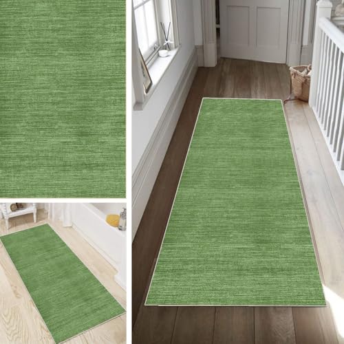 Poaegle Grün Teppich Läufer Flur Abstrakt Lang rutschfest Waschbar Vintage Kücheläufer Teppich Läufer 80x250cm Dauerhaft Läuferteppich Flurläufer Korridor Meterware von Poaegle