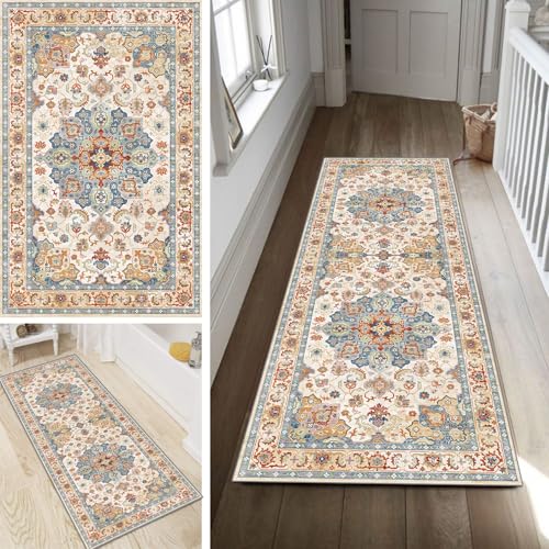Poaegle Teppich Läufer Flur Boho Vintage Lang rutschfest Kücheläufer Waschbar Teppich Läufer 40x90cm Dauerhaft Läuferteppich Flurläufer Korridor Meterware von Poaegle