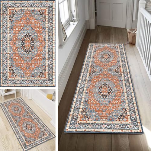 Poaegle Teppich Läufer Flur Boho Vintage Lang rutschfest Kücheläufer Waschbar Teppich Läufer 70x500cm Dauerhaft Läuferteppich Flurläufer Korridor Meterware von Poaegle