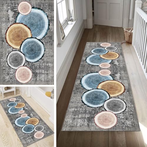 Poaegle Teppich Läufer Flur Grau Lang rutschfest KücheLäufer Holzmaserung Waschbar Schlafzimmer Bunt Teppich Läufer 50x350cm Dauerhaft Läuferteppich FlurLäufer Korridor Meterware von Poaegle