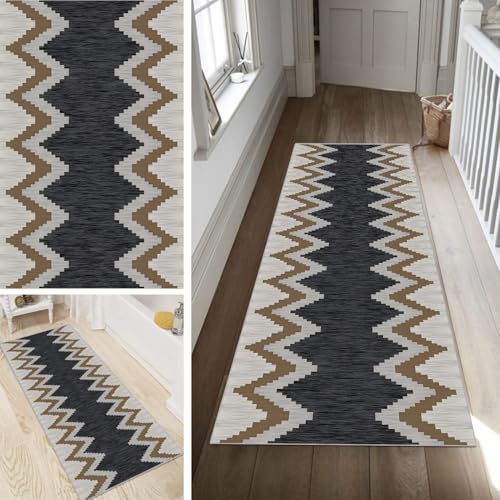 Poaegle Teppich Läufer Flur Lang Abstrakt Bunt rutschfest Kücheläufer Waschbar Teppich Läufer Gestreift 40x280cm Dauerhaft Läuferteppich Flurläufer Korridor Meterware von Poaegle